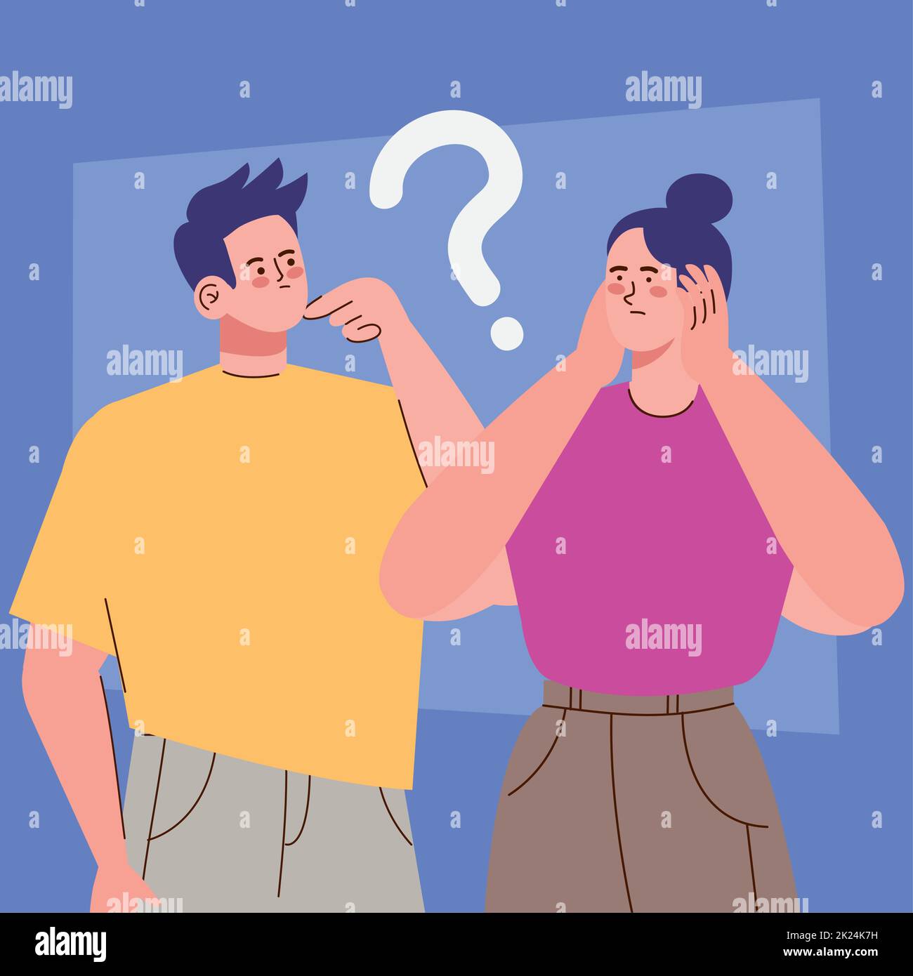 young couple with question mark Stock Vector