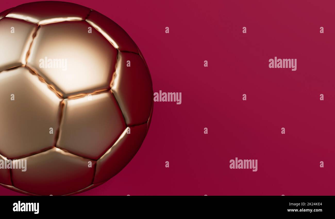 Golden football soccer ball on a burgundy background. 3D Rendering ...