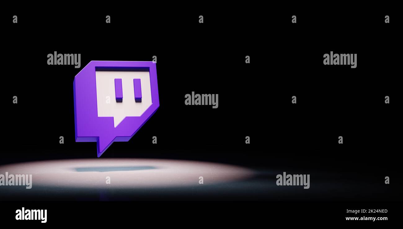 Twitch Logo 3D Symbol Shape Spotlighted on Black Background with Copy
