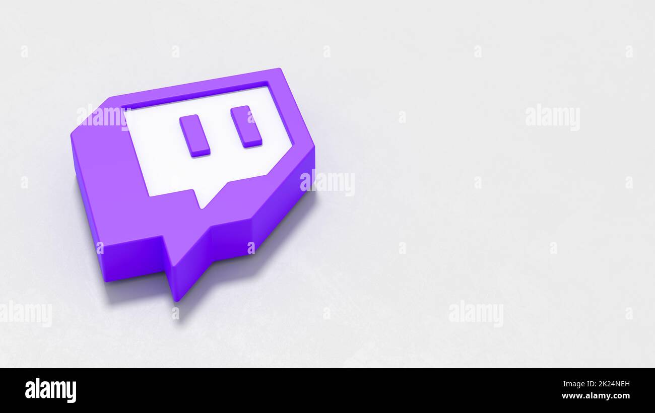 Twitch Logo 3D Symbol Shape on Plastered Light Grey Background with