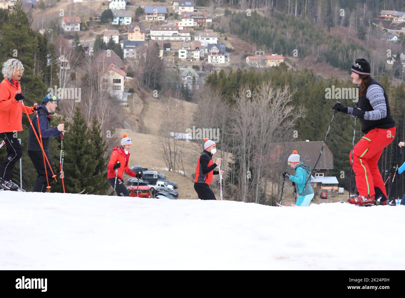 Tretkommando im Einsatz auf der Langenwaldschanze beim Schwarzwaldpokal Stock Photo