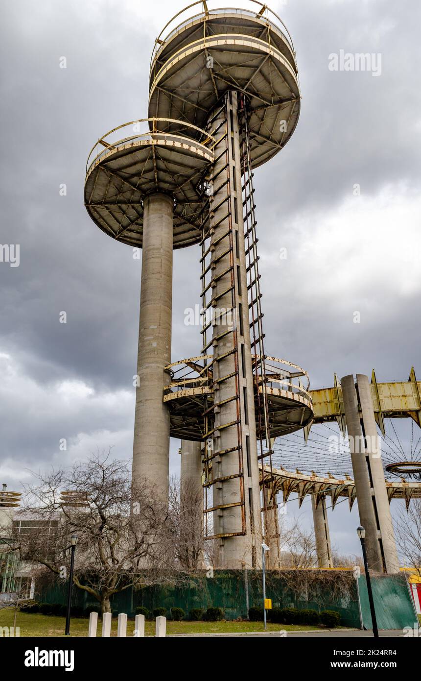 New York State Pavilion Observation Towers with Queens Theatre, view