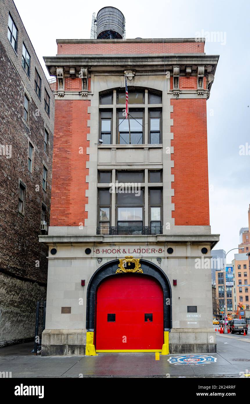 FDNY Ladder 8, Manhattan, New York City view from low angle, during ...