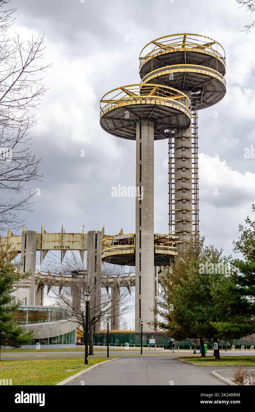 New York State Pavilion Observation Towers with Queens Theatre, way and