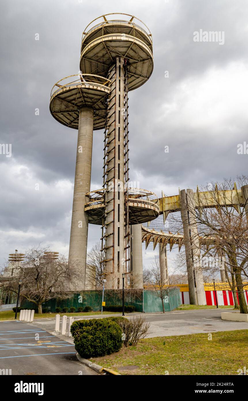 New York State Pavilion Observation Towers with Queens Theatre, view