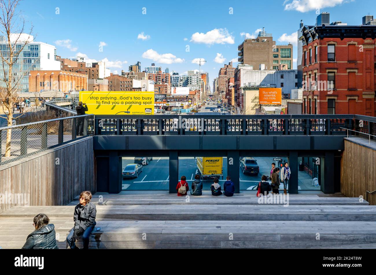 Observation Deck at High Line Rooftop Park, New York City with People ...