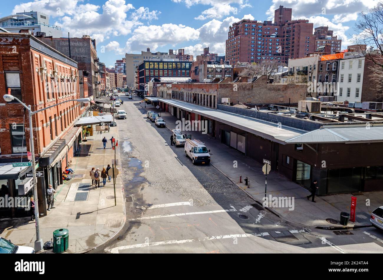 City Street in Chelsea, aerial view, New York City, view from the High ...