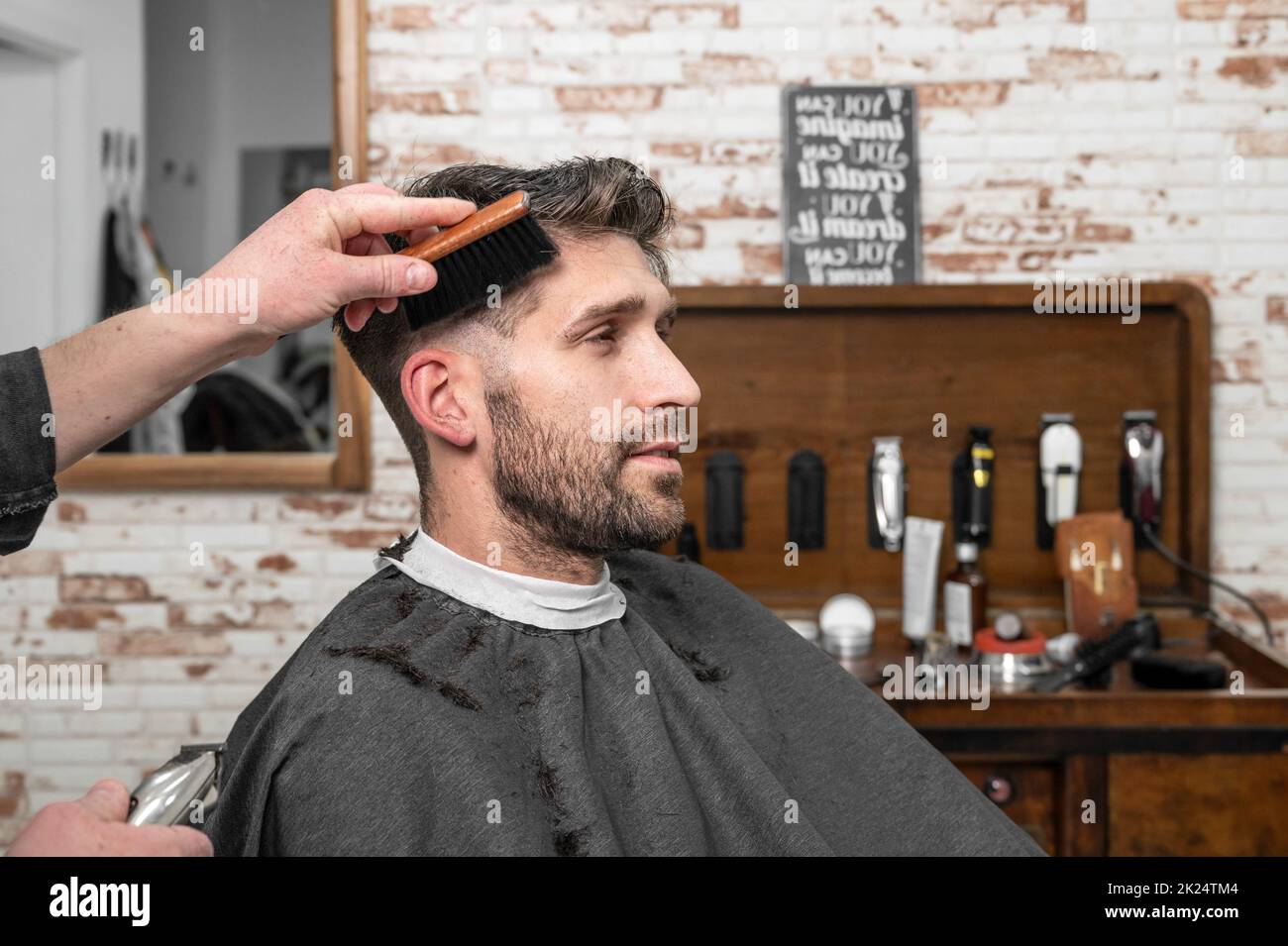 Shot barber using brush on hi-res stock photography and images - Alamy