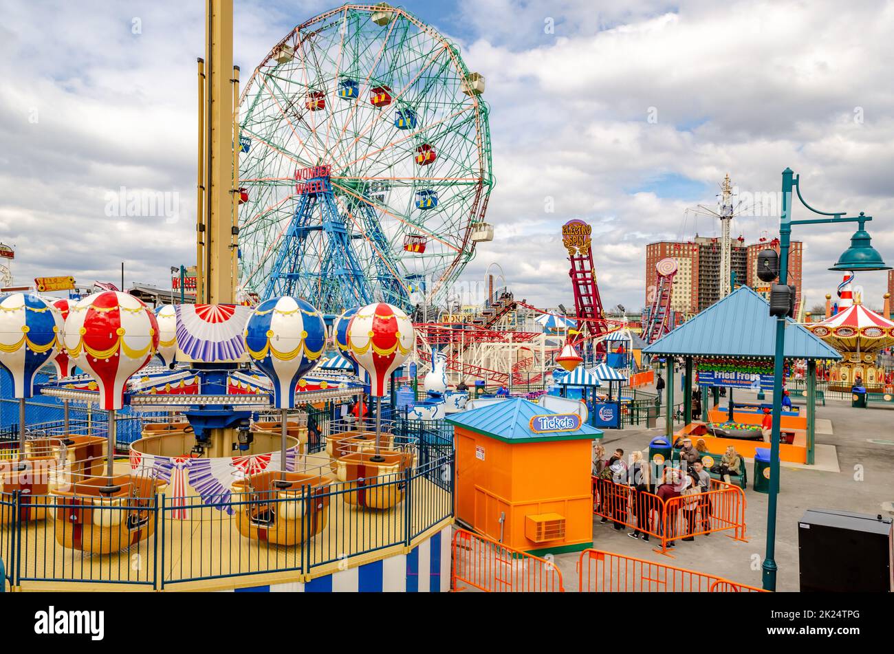 Luna Park Amusement Park at Coney island, Brooklyn, different rides and