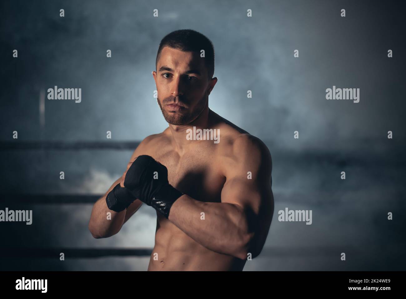 Mixed martial artist posing in a ring. High quality photo Stock Photo