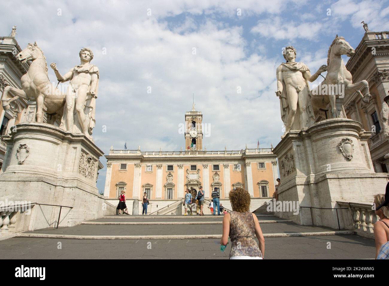 Cordonata genannte, von Michelangelo entworfene Freitreppe zum Kapitol, im Hintergrund der Palast der Präsidenten, Latium, Italien, Rom Stock Photo
