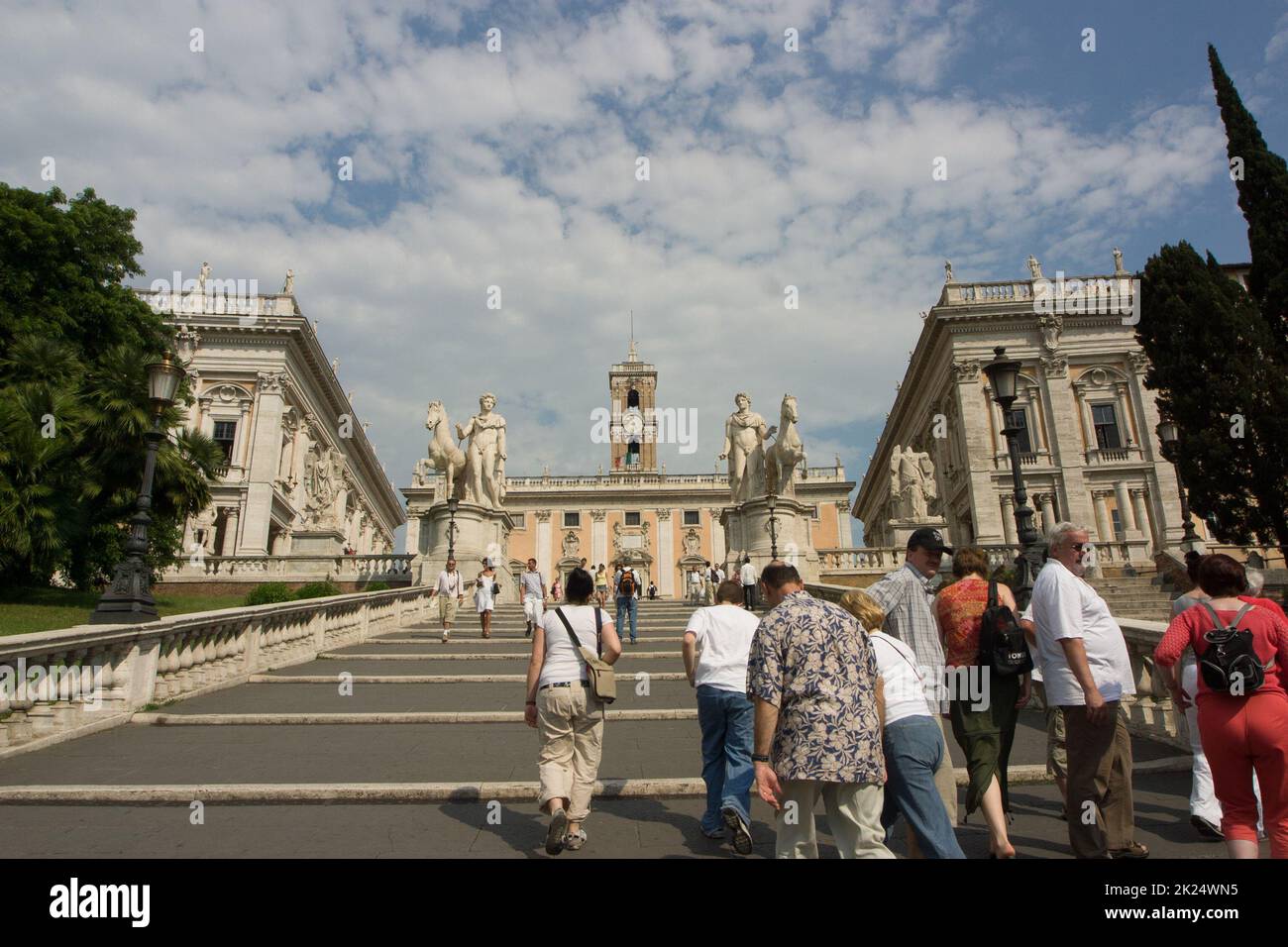 Cordonata genannte, von Michelangelo entworfene Freitreppe zum Kapitol, im Hintergrund der Palast der Präsidenten, Latium, Italien, Rom Stock Photo