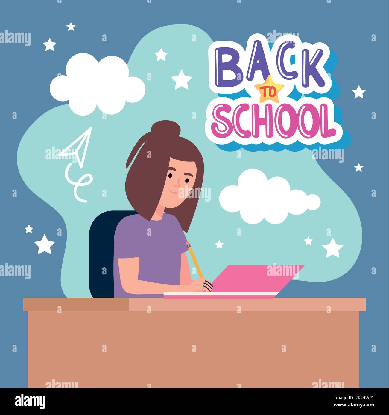 back to school lettering with student girl Stock Vector