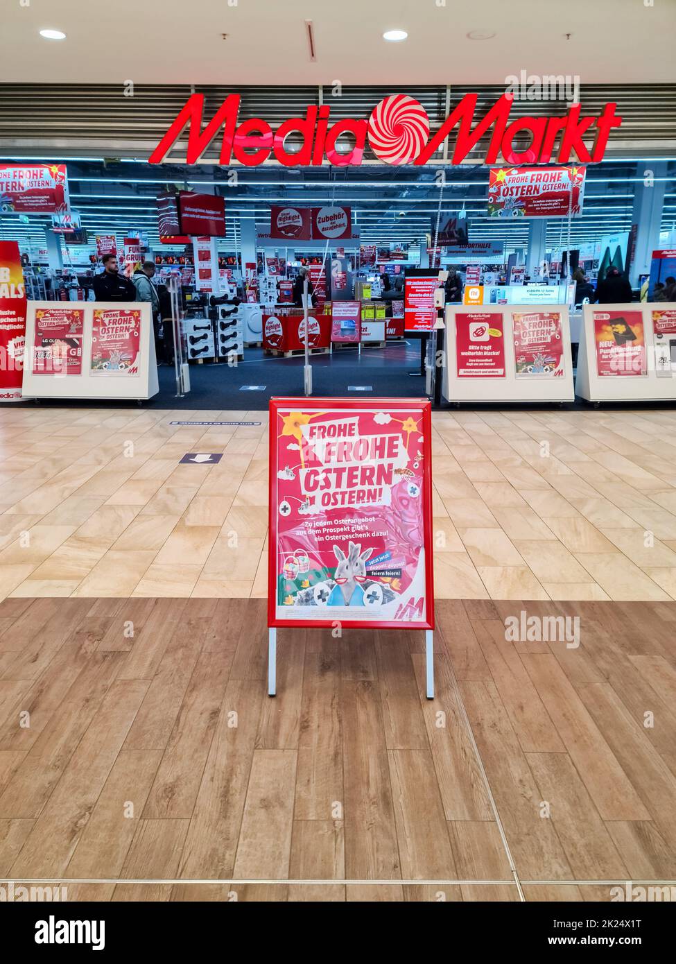 Neumuenster, Germany - 16. April 2022: Entrance area of a Mediamarkt electronics store in a German city center Stock Photo