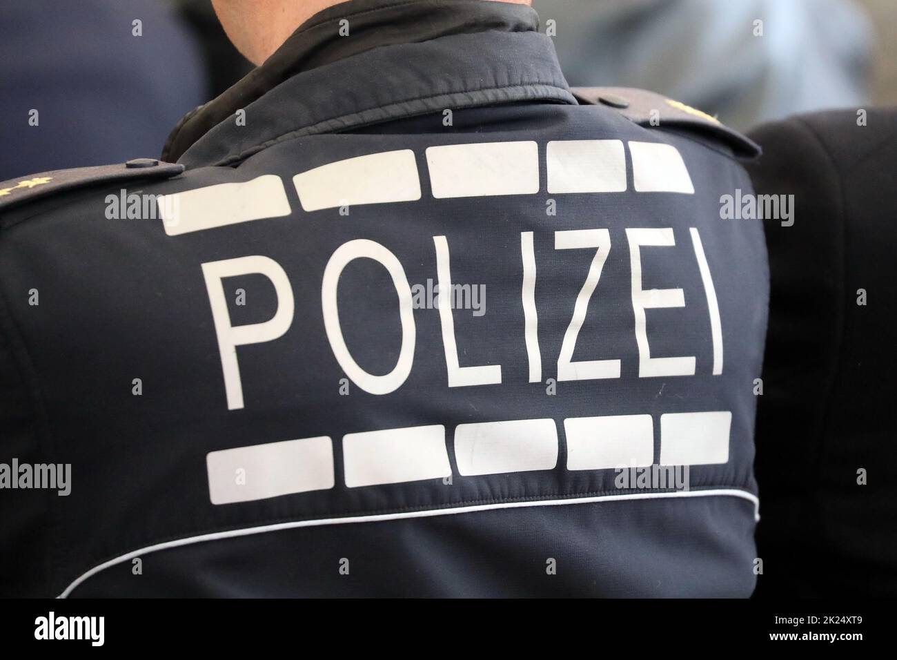 Polizist im Einsatz  Themenbild - Landesgartenschau 2022 Neuenburg a. Rhein Stock Photo