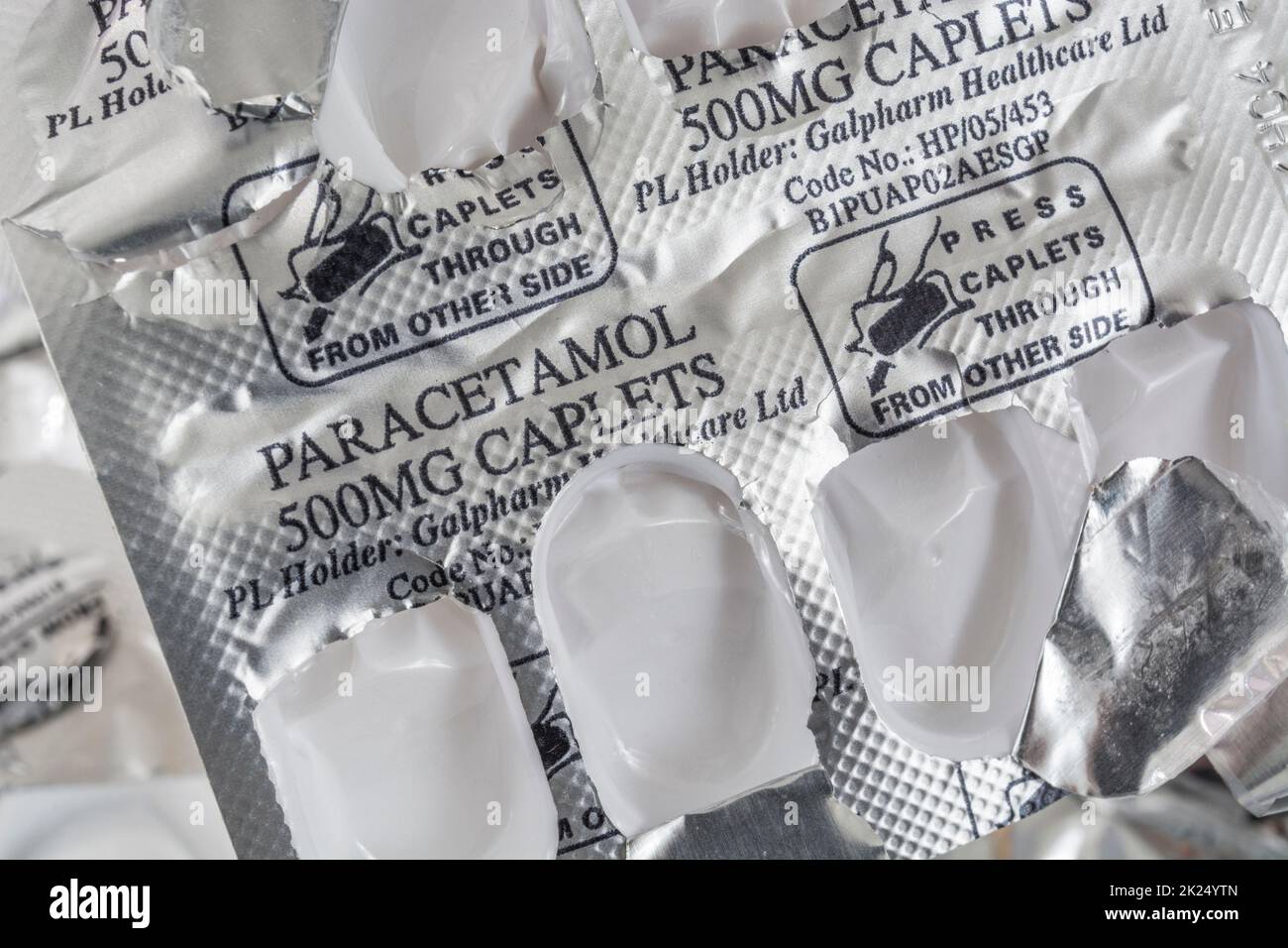 Closeup of empty blisterpacked pills of pain killer drug Paracetamol