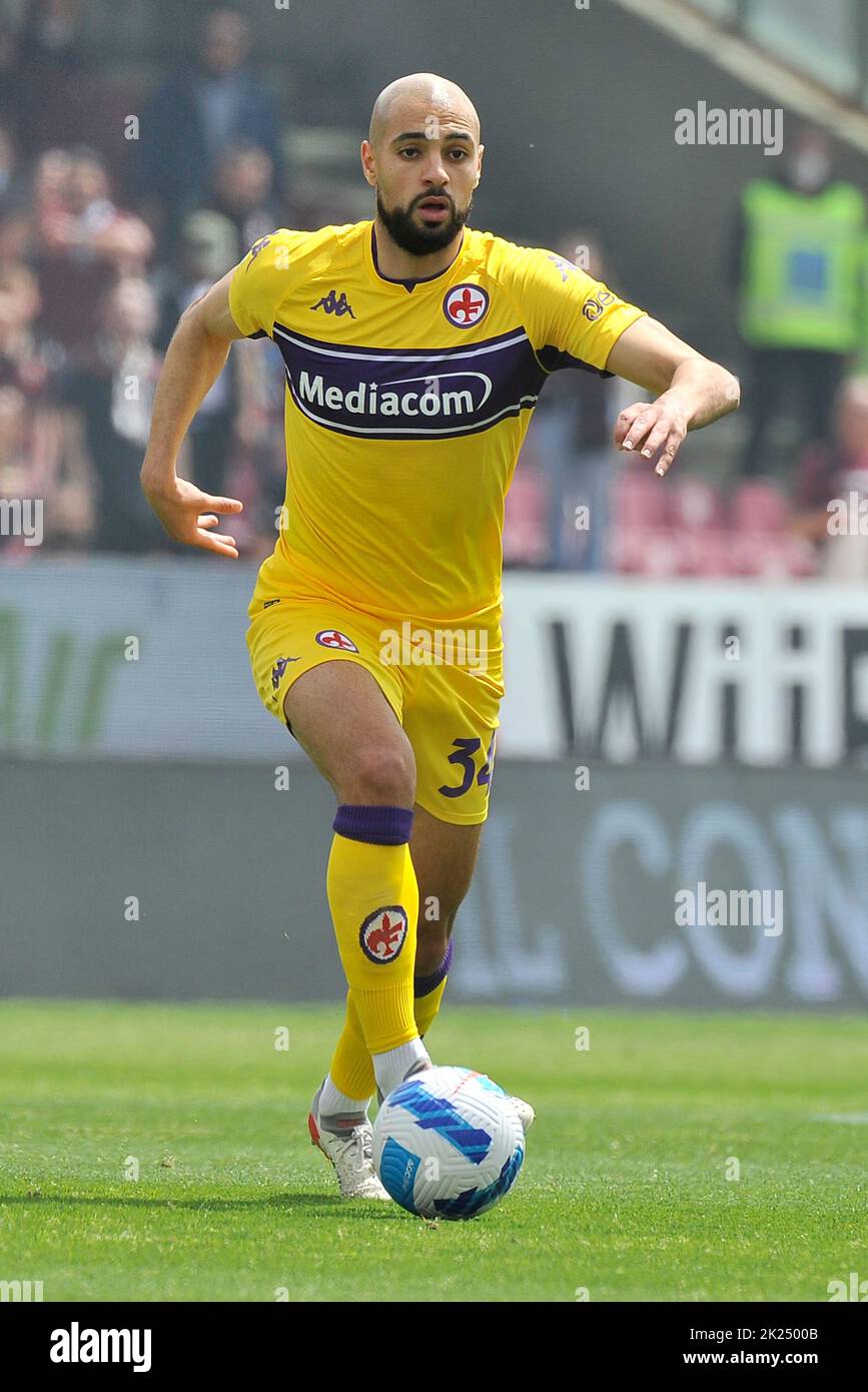 Sofyan Amrabat player of Fiorentina, during the match of the Italian Serie  A league between Salernitana vs Fiorentina final result, Salernitana 2, Fio  Stock Photo - Alamy