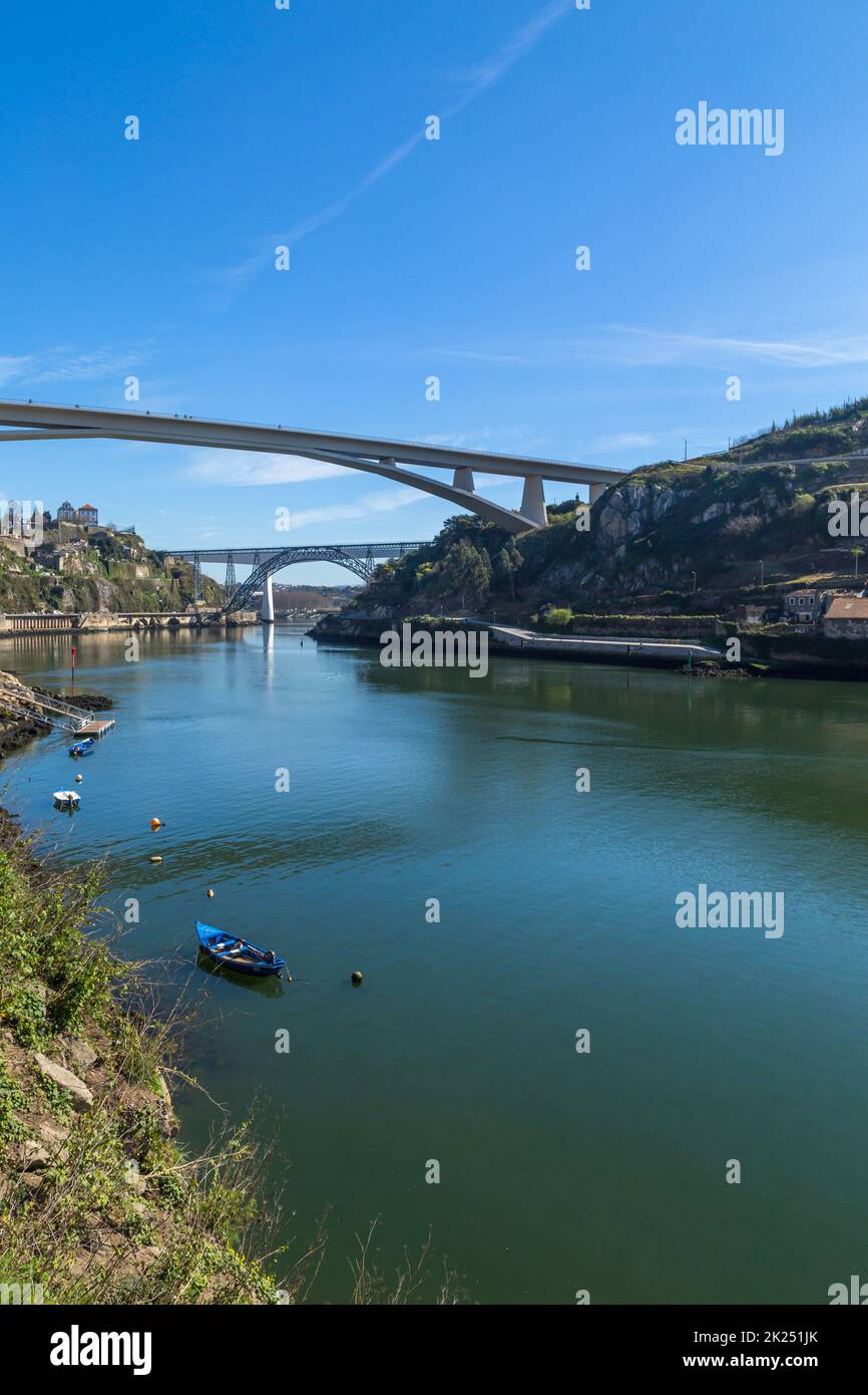 View from Porto and Vila Nova de Gaia over the Douro River. Porto, Portugal Stock Photo