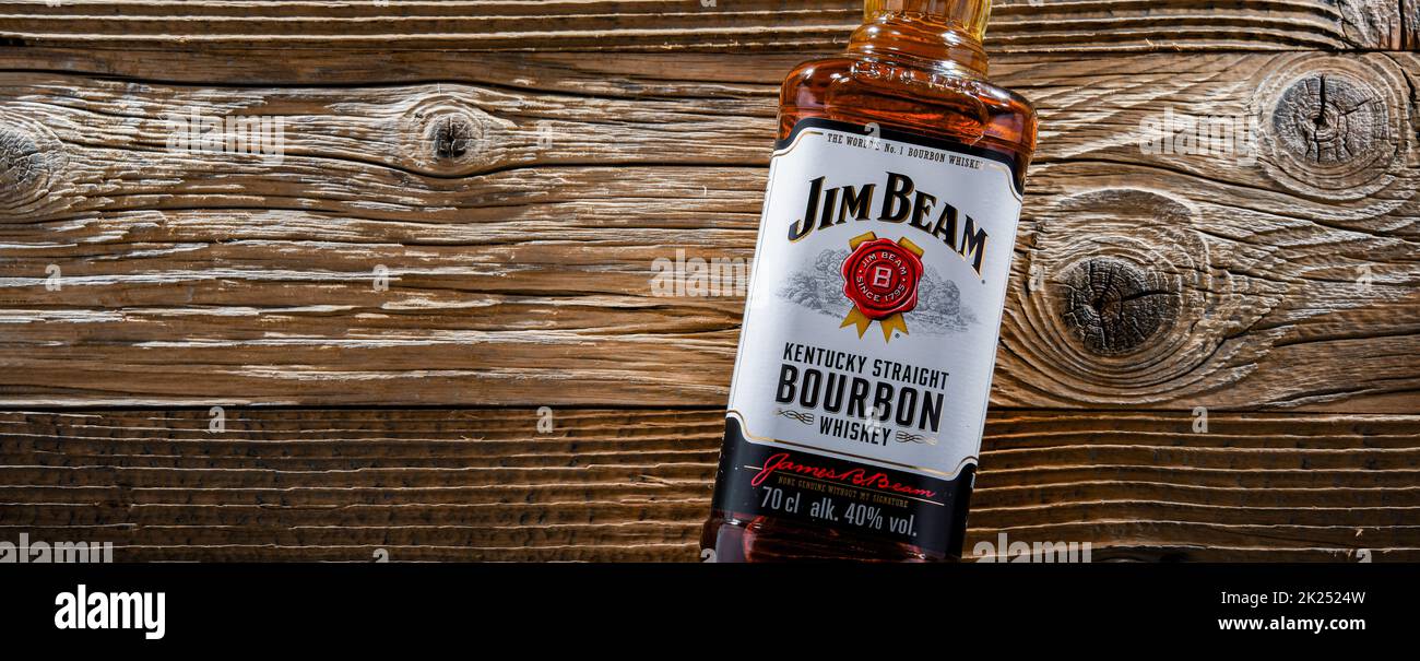 POZNAN, POL APR 7, 2022 Bottle of Jim Beam, one of best selling