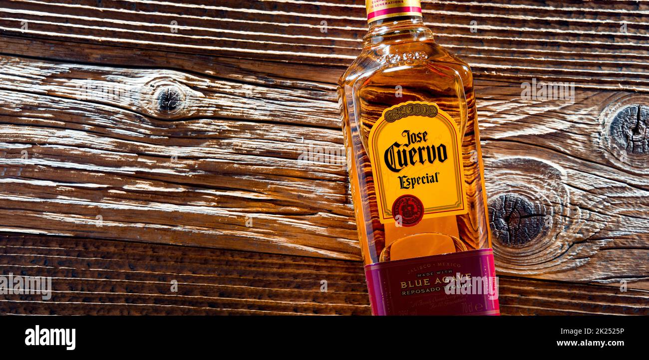 POZNAN, POL APR 13, 2022 Bottle of Jose Cuervo, a brand of the best