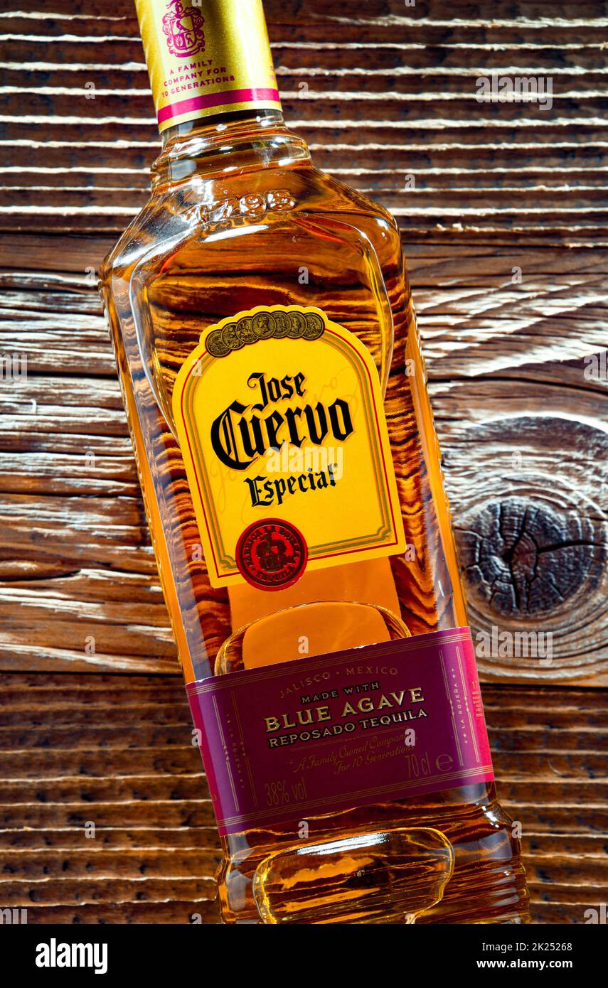 POZNAN, POL APR 13, 2022 Bottle of Jose Cuervo, a brand of the best