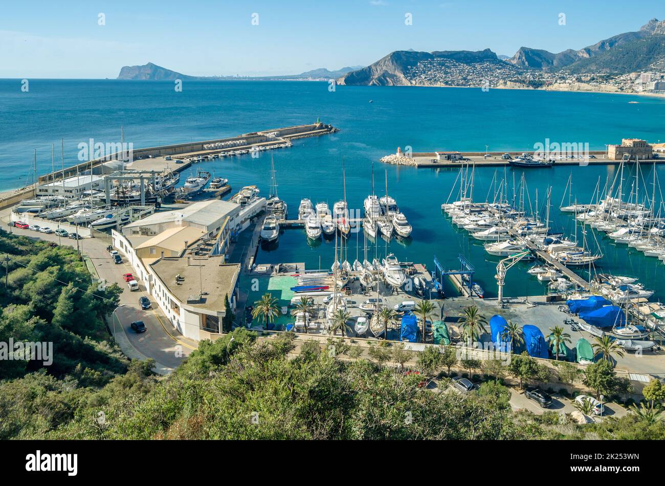 CALPE, SPAIN - JANUARY 27, 2022: View of the fishing port of Calpe from ...