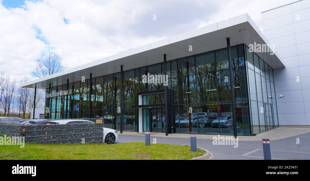 Wroclaw, Poland April 18, 2022 Mercedes Benz building car sign store