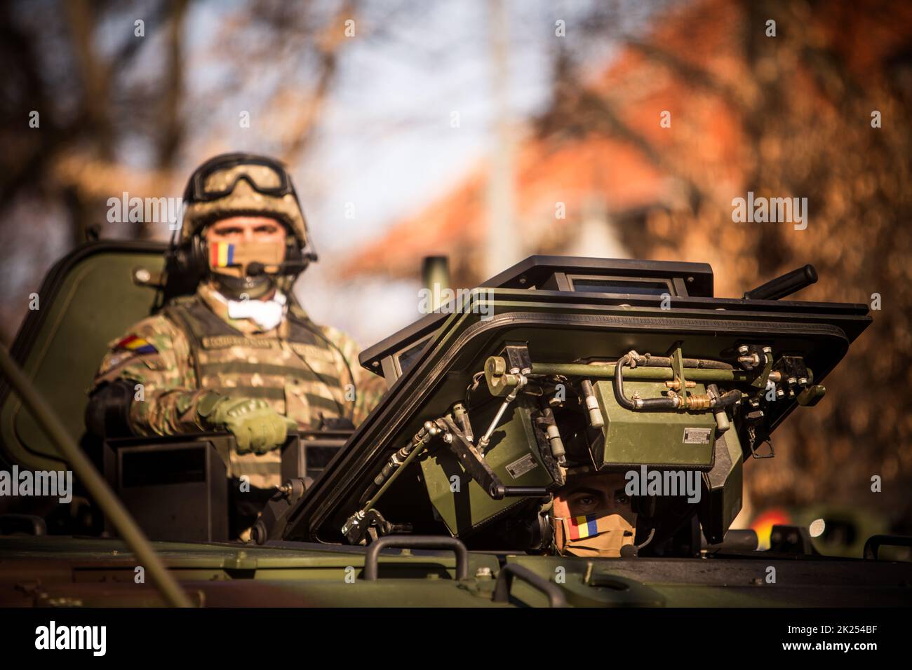 Bucharest, Romania - December 1, 2021: A soldier stands ontop of the ...