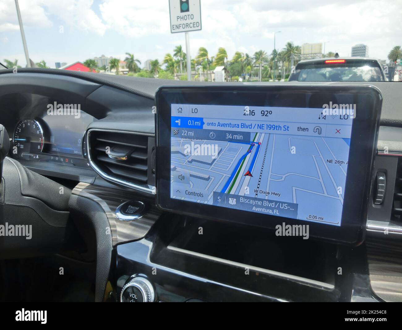 Miami, USA - May 07, 2022: Ford Explorer car dashboard and navigation ...
