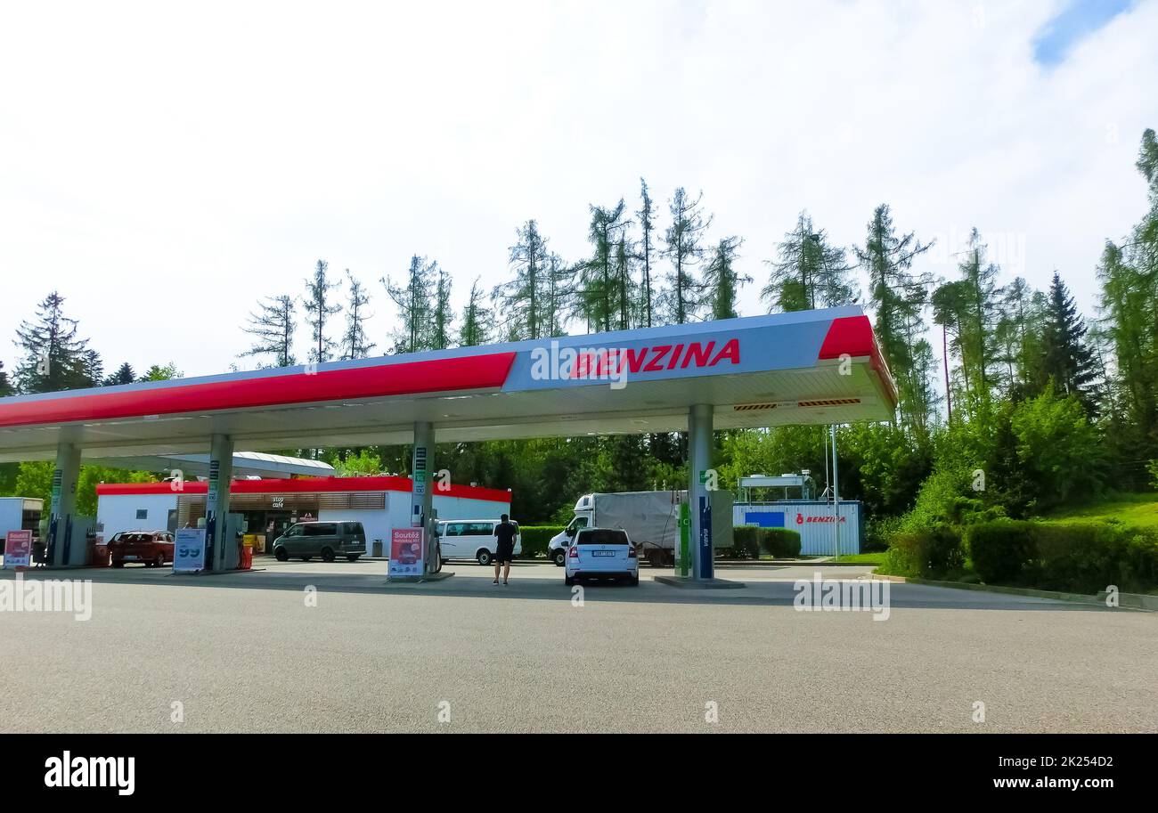 Prague, Czech May 12, 2022 Benzina gas station. Gas station in
