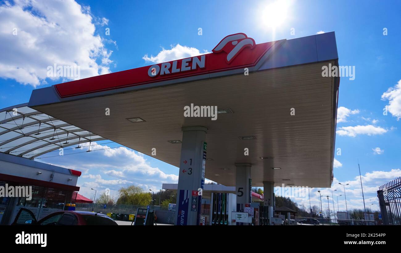 Wroclaw, Poland - April 17, 2022: ORLEN fuel and gas station.PKN Orlen is a major Polish oil refiner and petrol retailer. Stock Photo