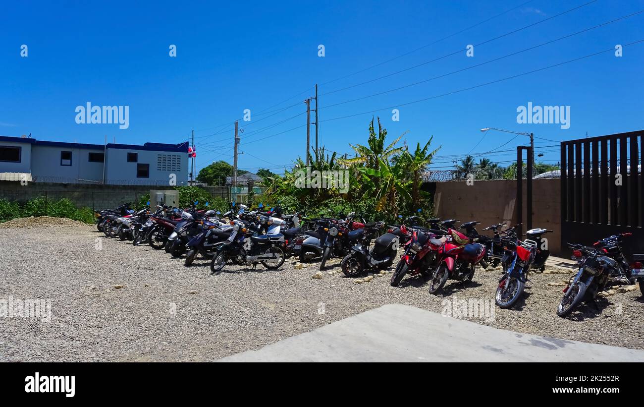 Puerto Plata, Dominican Republic - May 4, 2022: Private Motorcycles at street. Stock Photo