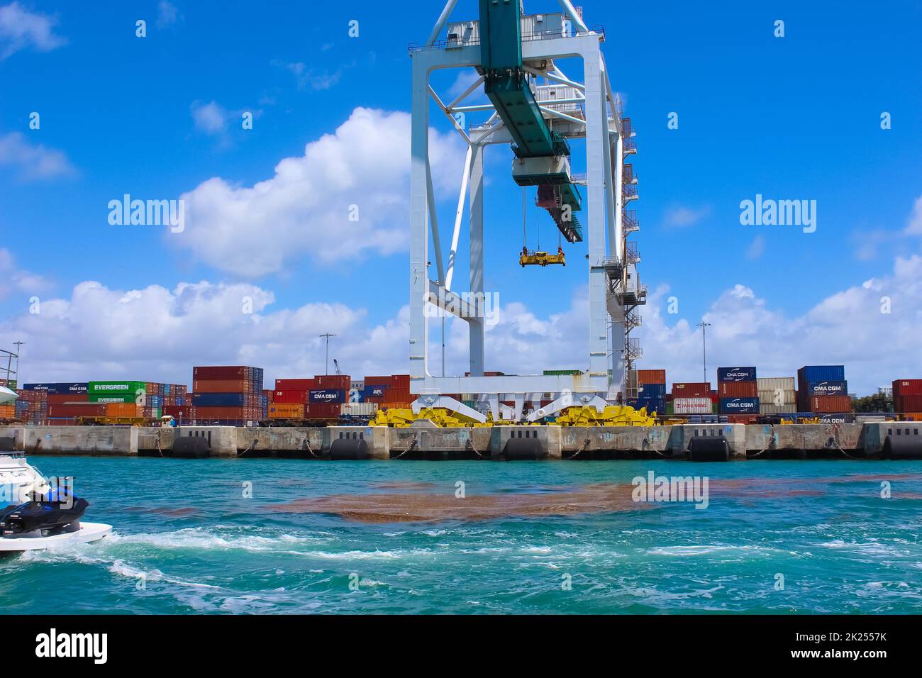 Miami, USA April 29, 2022 Many containers at Port Miami, one of the