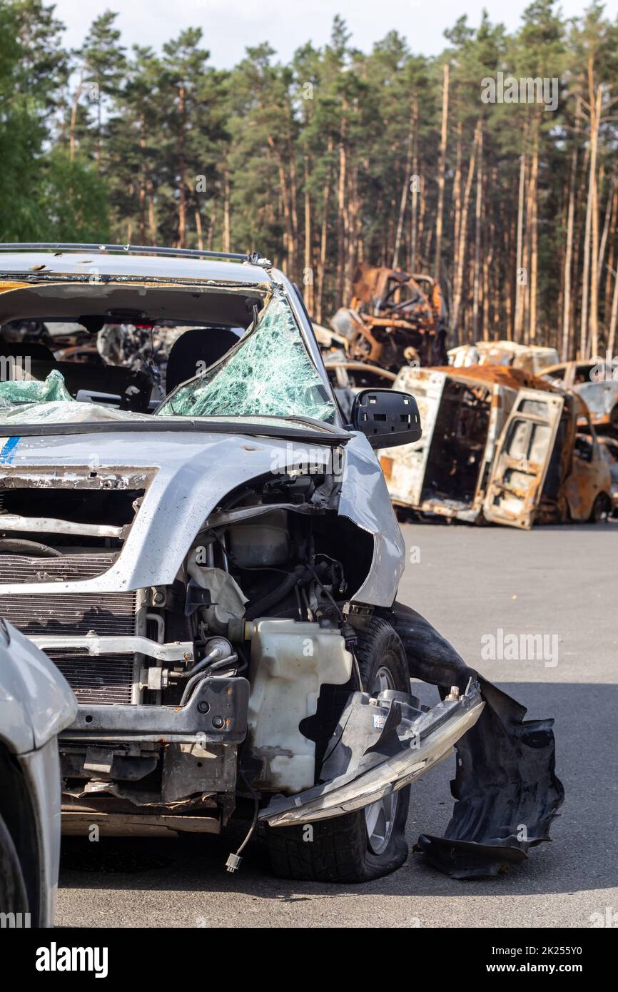 Dump of shot and burned civilian cars by Russian invaders in Ukraine ...