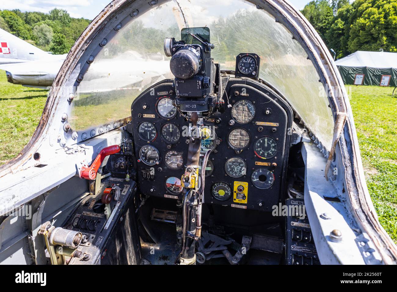 The cockpit of Polish jet trainer PZL TS-11 Iskra also called Spark. Ketrzyn, Poland, 11 June 2022. Stock Photo