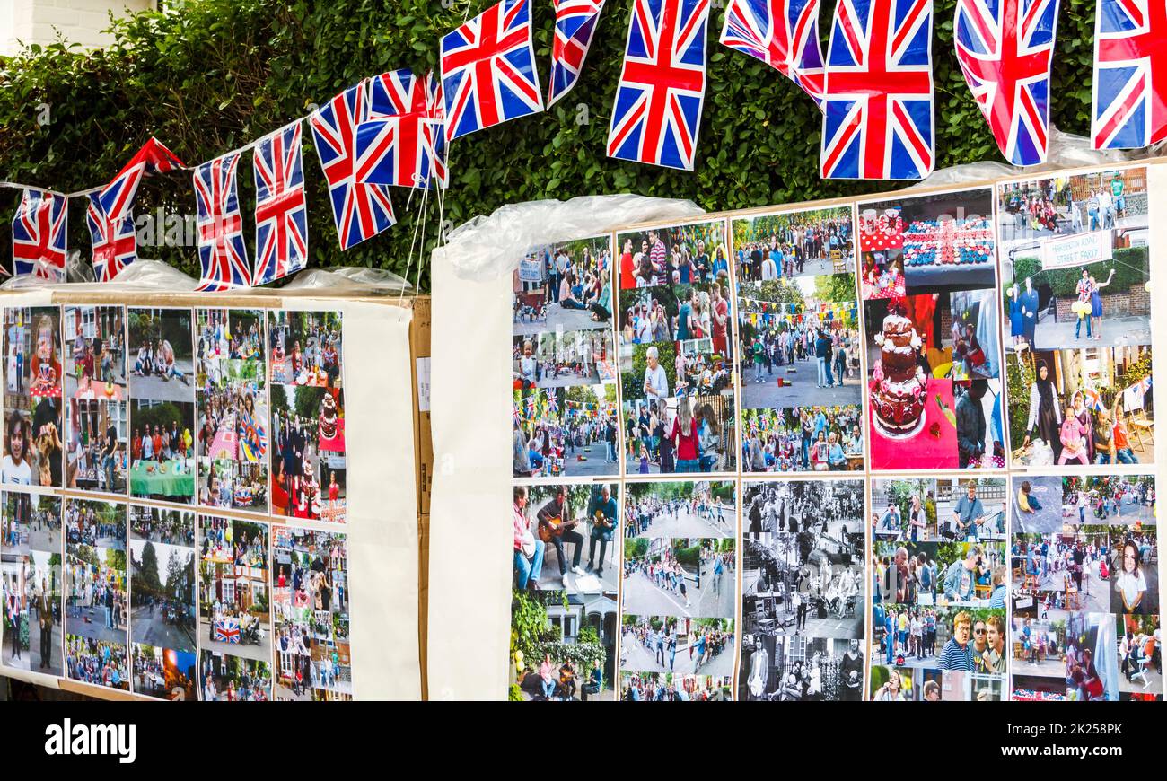 A display of photographs at a local street party celebrating the ...