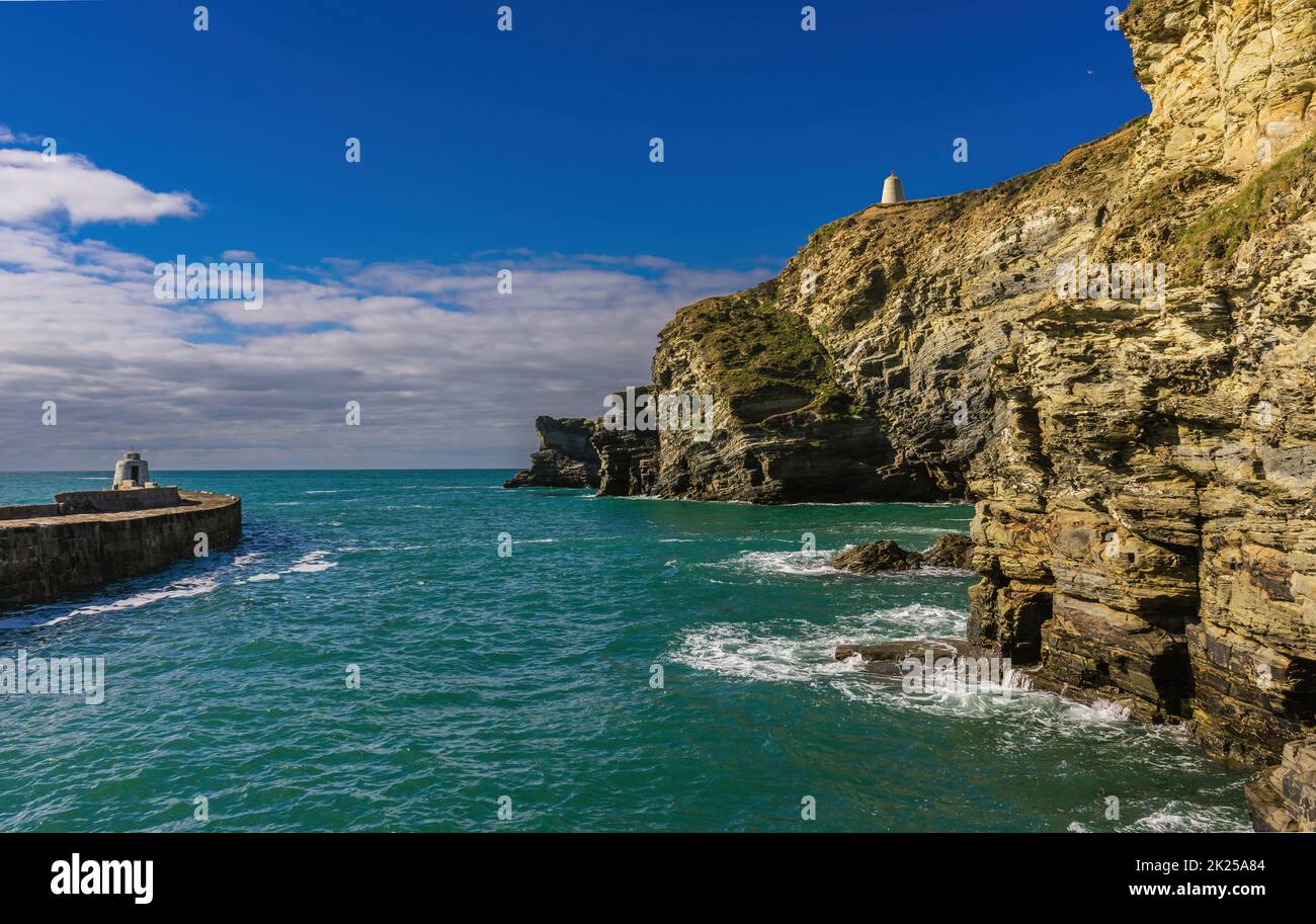 Water channel from the harbour in Portreath, Cornwall. On one side is ...