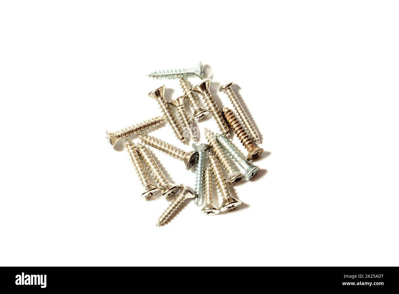 Self Tapping Screws - Flat Head, on white background Stock Photo