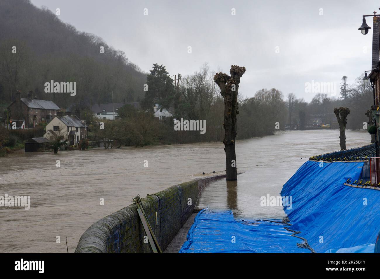 Ironbridge flood town. Stock Photo