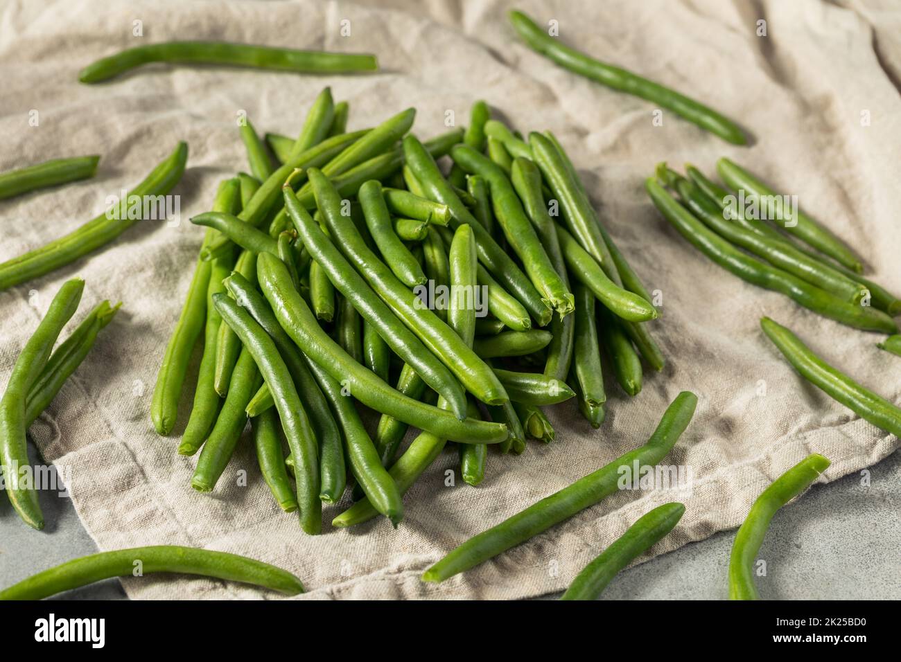 Raw Green Organic String Beans in a Bunch Stock Photo