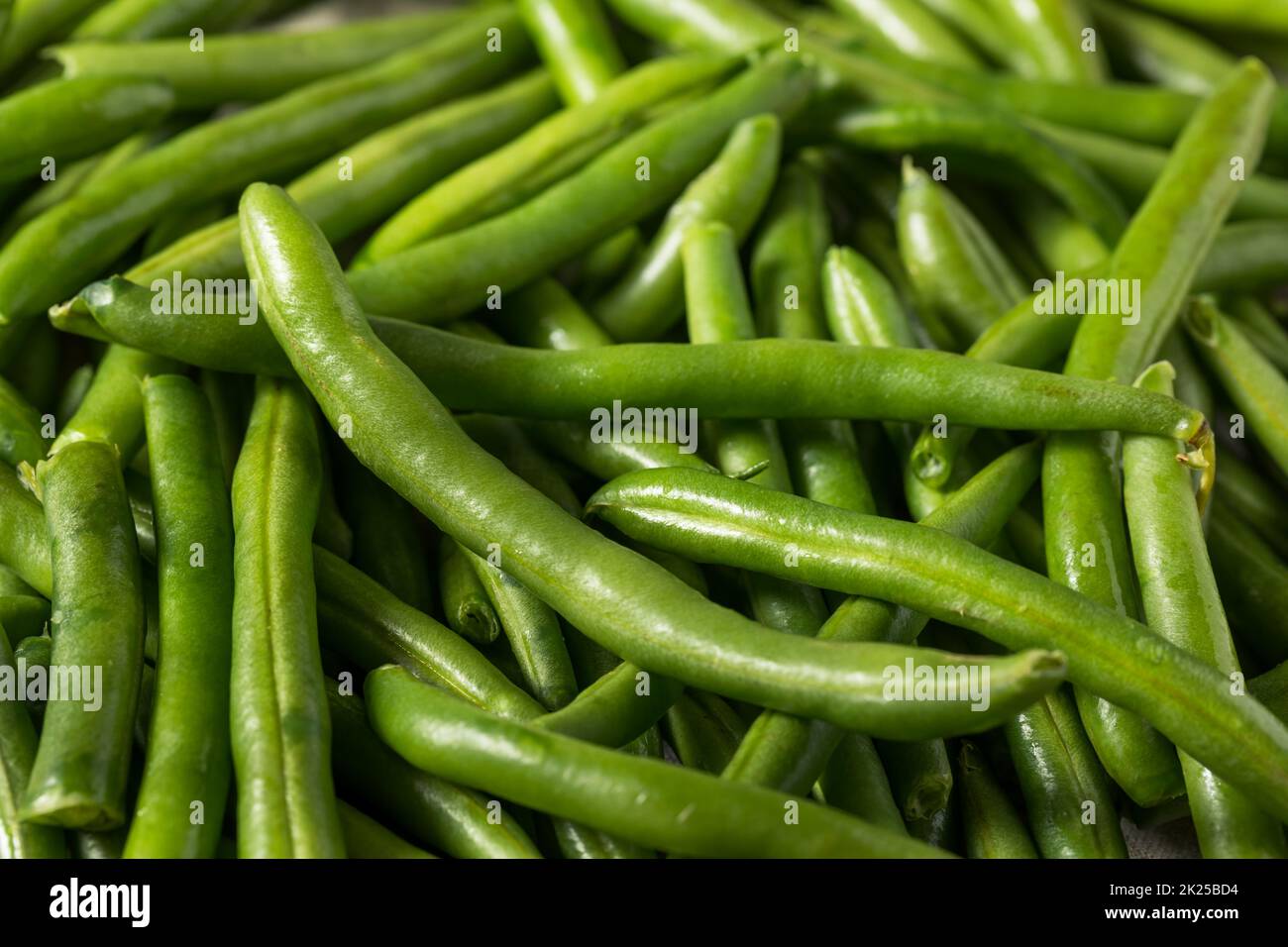 Raw Green Organic String Beans in a Bunch Stock Photo