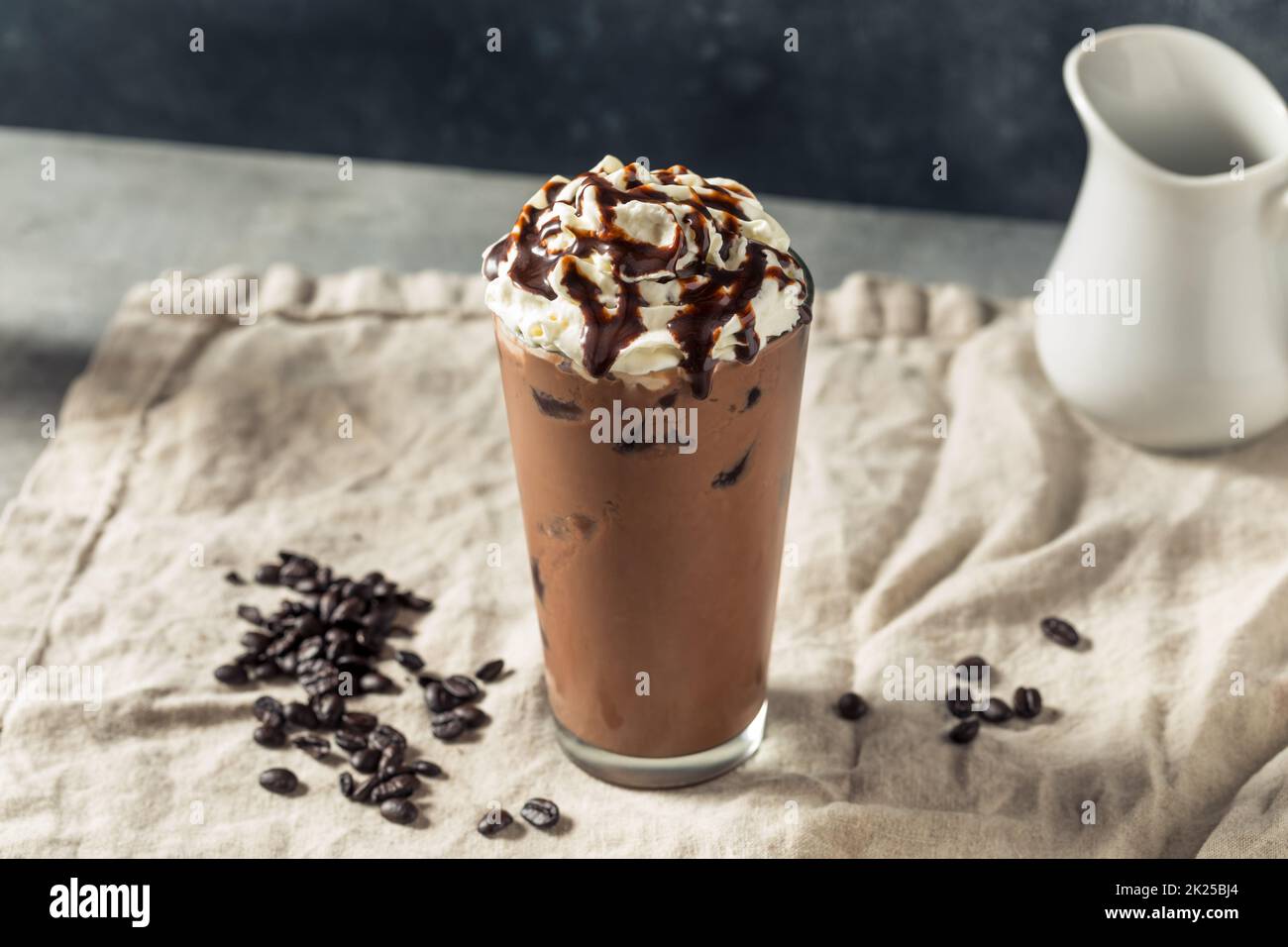 Cold Iced Mocha Coffee with Whipped Cream and Chocolate Stock Photo