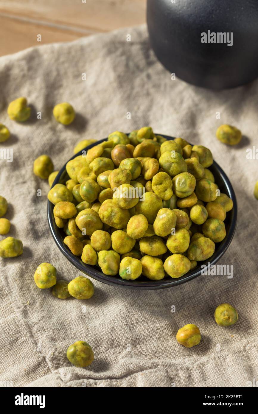 Homemade Japanese Wasabi Peas in a Bowl Stock Photo