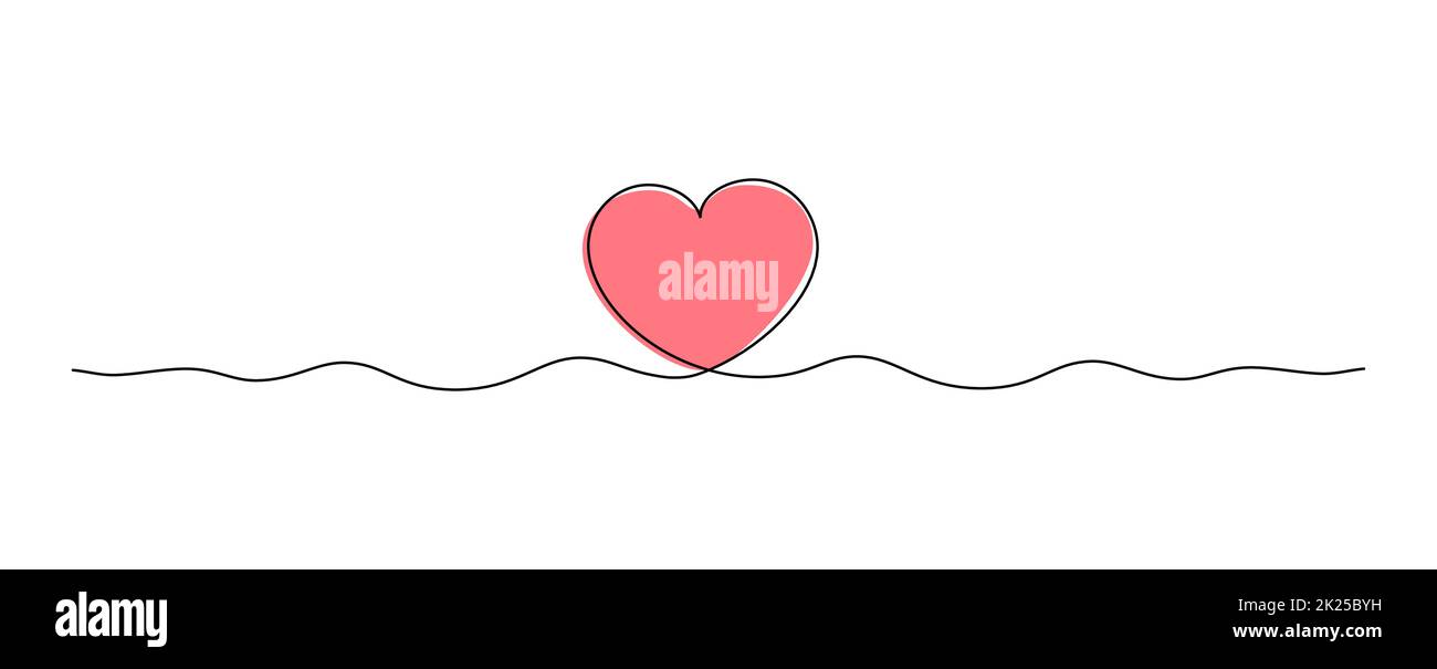 single line drawing of red heart isolated on white background, love and romance symbol line art vector illustration Stock Vector