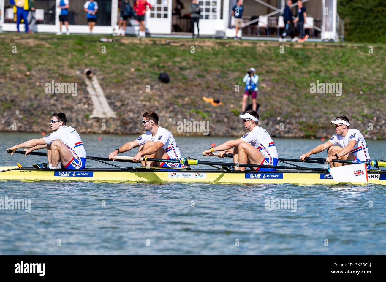 William Stewart, Samuel Nunn, David Ambler, Frederick Davidson of United Kingdom competing during Day 5 of the 2022 World Rowing Championships, Men's Four Semifinal C/D 2 at the Labe Arena Racice on September 22, 2022 in Racice, Czech Republic. (CTK Photo/Ondrej Hajek) Stock Photo