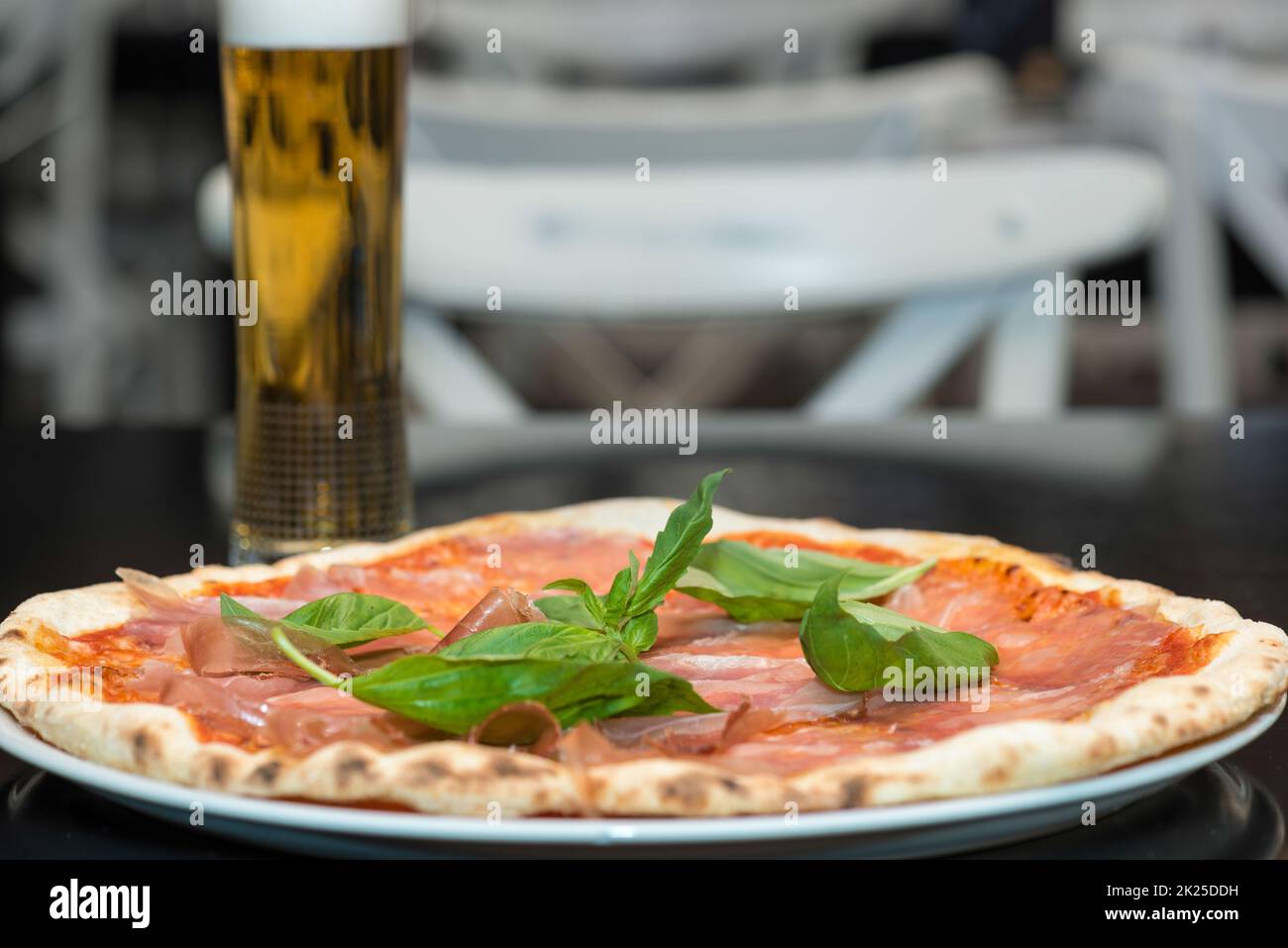 Pizza and Beer Stock Photo