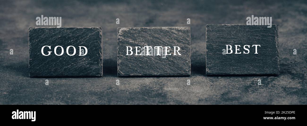 Good, better and best concept, step by step improving skills, education