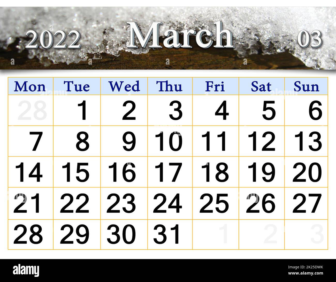March 2022 Calendar for organizer to plan and reminder on nature