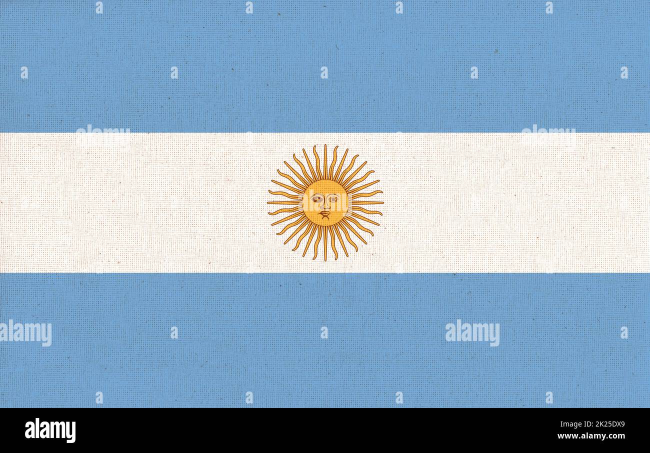 Argentina national flag on fabric background. Argentina flag 3D illustration Stock Photo