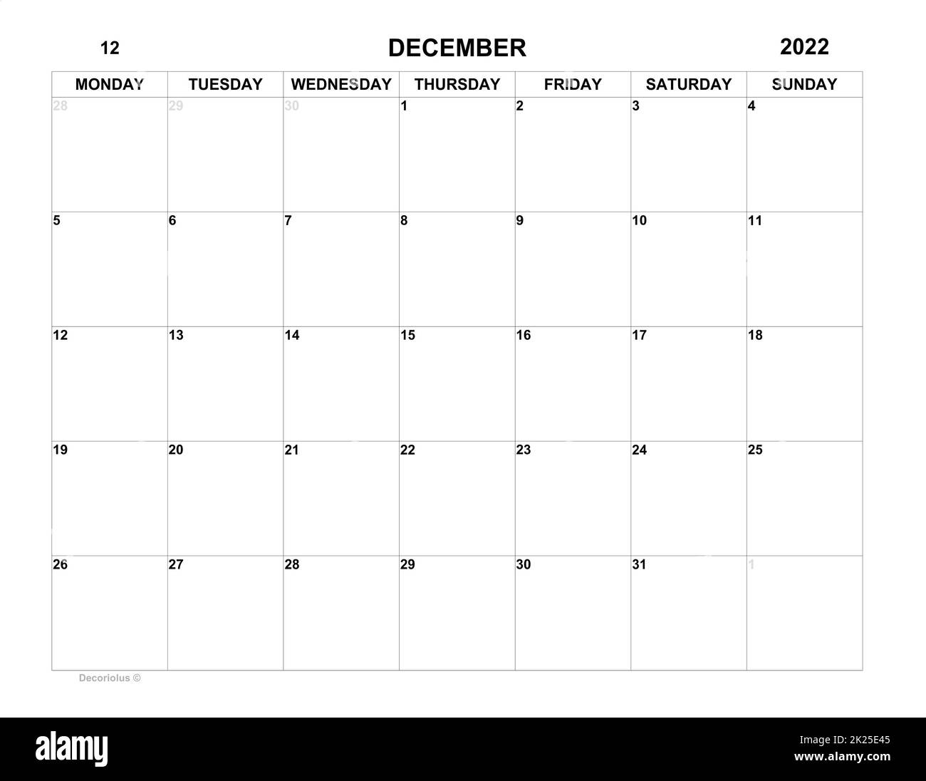 Planner for december 2022. Schedule for month. Monthly organizer for